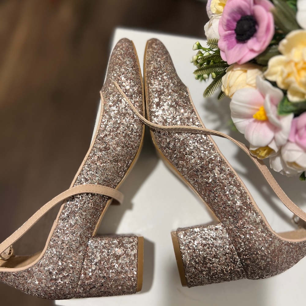 Kurt Geiger Glitter Block Heels in Silver and Pink